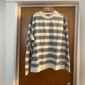 Eddie Bauer Men’s Heather Oatmeal with Heather Blue Stripes Long Sleeve Sweater